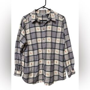 Vintage floral plaid flannel button down shirt